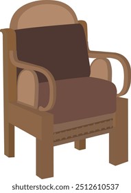 Wooden armchair with soft cushion cart. Single sofa vector illustration with white background
