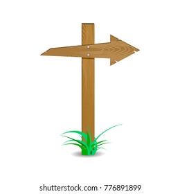 Wooden arrow board. Vector directional index with sharp arrow illustration