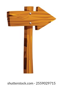 Wooden arrow direction signpost pointing right with simple rustic design. Vector cartoon illustration