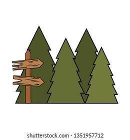 wooden arrow guide label with pines trees