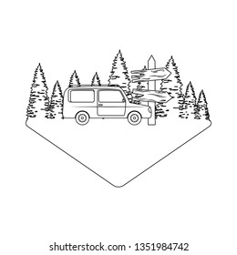 wooden arrow guide label with pines trees