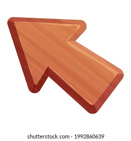 Cursor de ratón de flecha de madera para ui juegos, icono o decoración en estilo de dibujos animados aislados en fondo blanco. Un artículo divertido, cómico e inusual. Ilustración del vector
