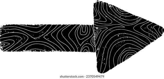 Wooden arrow, pointer. Graphics, linocut, texture. Vector black design element.	
