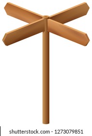 Wooden arrow pointer isolated on white background. Vector cartoon illustration