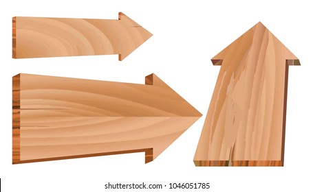 Wooden arrow pointer set vector illustration isolated on white background