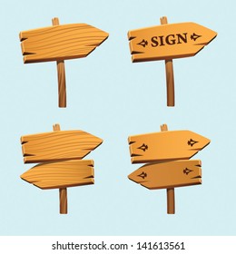 Wooden Arrow Sign Pointer Vector Set. Arrows For Illustration And Web Design