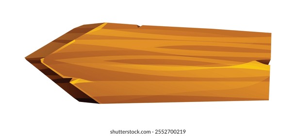 Signo de flecha de madera que apunta a la izquierda con superficie texturizada aislada sobre fondo blanco. Ilustración vectorial