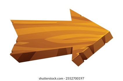 Wooden arrow sign pointing right with textured surface. Vector cartoon illustration isolated on white background