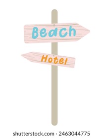Wooden arrow signboards resort icon. Wood sign post concept. Board pointer illustration with text isolated on a white background.