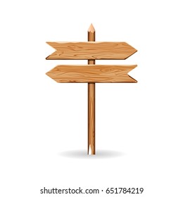 Wooden arrow signs board set. Vector illustration wood signboards plank road