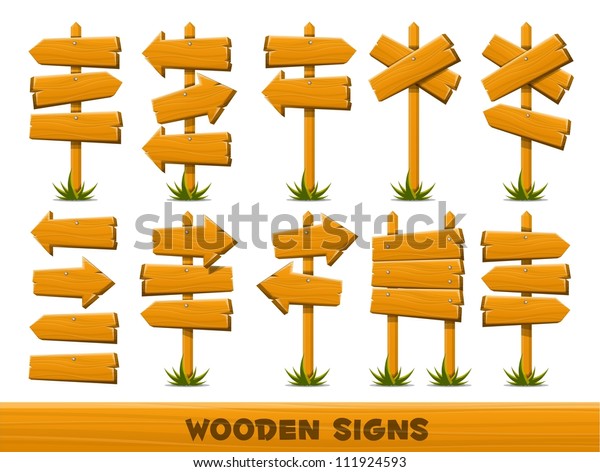 Wooden Arrow Signs Vector Set Stock Vector (Royalty Free) 111924593