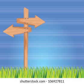 Wooden arrows on blue background, vector illustration