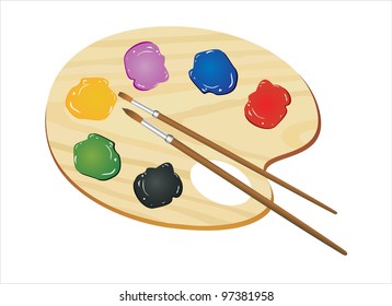 Wooden Art Palette Paints Brushes Stock Vector (Royalty Free) 97381958 ...