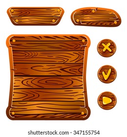 Wooden assets for game. Interface game illustration.