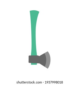 wooden axe in cartoon style isolated on white background, gardening tool, vector illustration for your design, ax with green handle