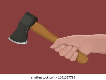 Wooden axe held by hand vector illustration