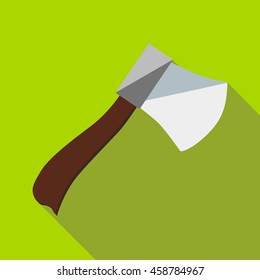 Wooden axe icon in flat style on a green background
