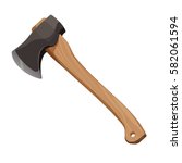 Wooden axe isolated on white background. Element for woodworking or lumberjack emblem or icon. Realistic vector illustration of metal ax with handle made of wood