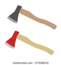Wooden axe and red fire axe in flat style