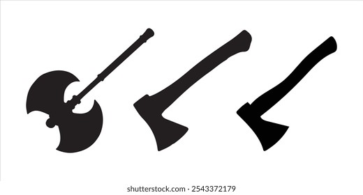 Wooden axe set blade vector element illustration. isolated axe blade design graphic resource element.