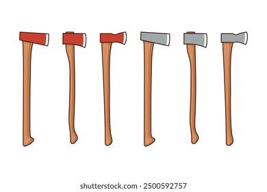 Wooden axe set. Cartoon vector illustration on white background
