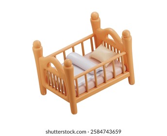 Wooden baby bed 3d rendering vector illustration