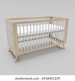 wooden baby crib illustrated on a white background