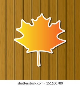 Wooden background with autumn leaf