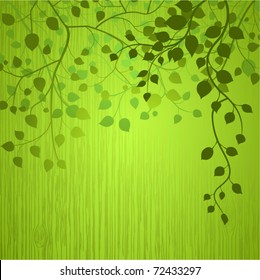 Wooden background with branches and leaves (no transparencies).