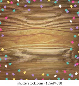 Wooden Background With Color Stars, Vector Illustration