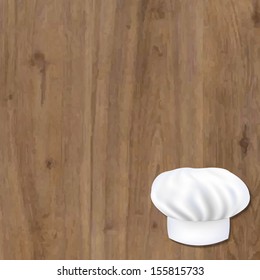 Wooden Background With Cook Cap With Gradient Mesh, Vector Illustration