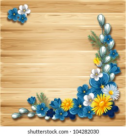 Wooden background with flowers