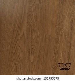 Wooden Background With Hipster Icons, Vector Illustration