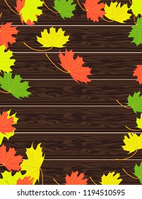 Wooden background with leaves