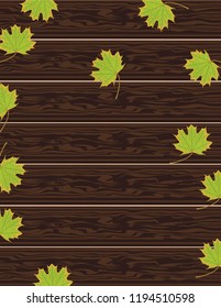 Wooden background with leaves