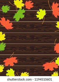 Wooden background with leaves