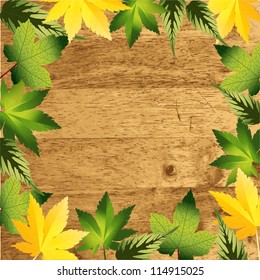 wooden background With leaves, Vector illustration