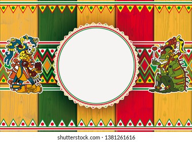 Wooden background with mexican ornaments and mayan gods for the Cinco de Mayo. Eps 10 vector file.