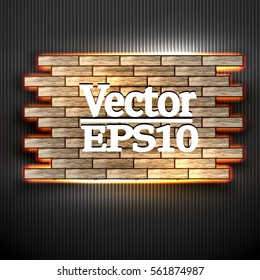 Wooden background with neon lights, vector illustration, for the text template.