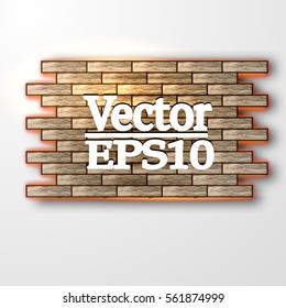 Wooden background with neon lights, vector illustration, for the text template.