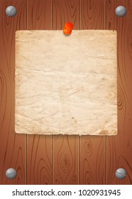 Wooden background with old paper. Vector illustration