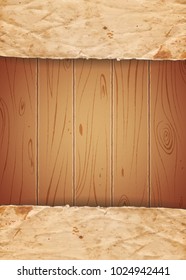Wooden background with old paper. Vector illustration