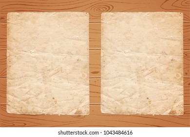 Wooden background with old paper. Vector illustration