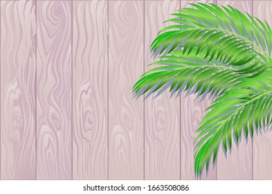 Wooden background with palm leaves