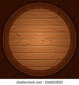 Wooden background, with a round wooden shield consisting of boards.