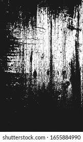Wooden background texture in black and white colors. Scratched, scarred backdrop with blank space. Rough overlay grunge distress effect of old wood planks for some design. Vector illustration in EPS8.