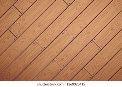 Wooden background. Vector wood texture. Wood plank with screw heads