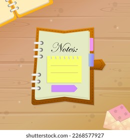 Wooden Background Wallpaper Nature  Open Note Book  And Brown Notes List Book And Envelope Cute Cartoon Colorful Vector Design