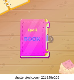 Wooden Background Wallpaper Nature  Open Note Book  And Pink Spell Book And Envelope Cute Cartoon Colorful Vector Design