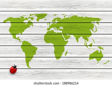 Wooden background with World map